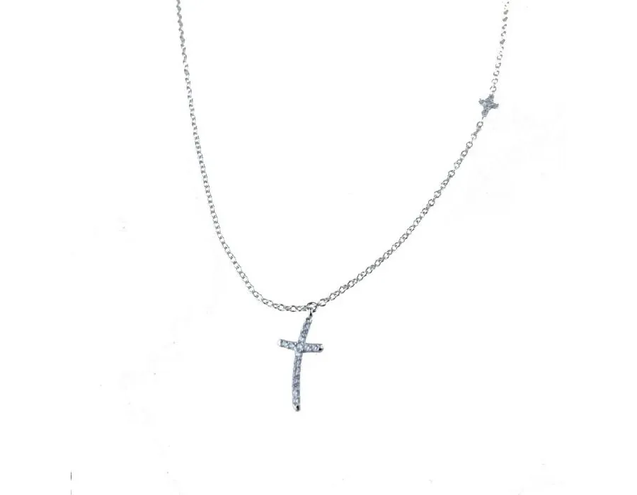 obrazek 1 Łańcuszek Belchera z zawieszką krzyżową 13x10 mm. i mały krzyżyk 5x4mm. wyłożone cyrkonią. długość cm.42