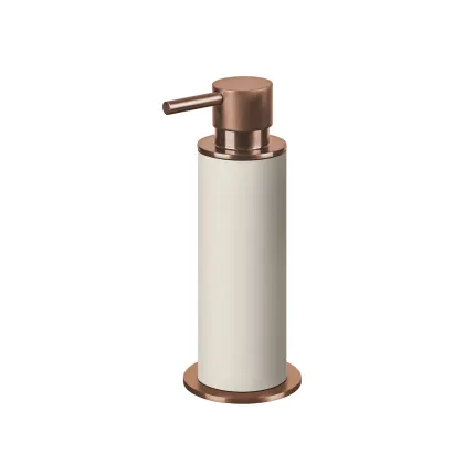 Picture Stylish white bathroom dispenser Ø7xH19 cm with a copper finish