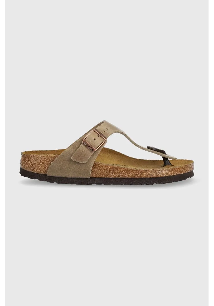obrazek 1 Birkenstock japonki skórzane Gizeh 943813 damskie kolor brązowy na płaskim obcasie
