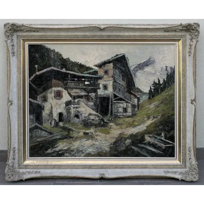 Zdjęcie Gustowny obraz Alpejski krajobraz z domem wiejskim z XX wieku