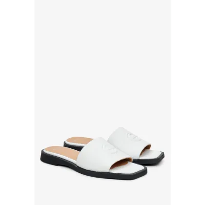 Zdjęcie Estro: Białe skórzane klapki damskie