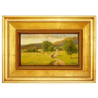 Picture Mountain landscape with a walk along a path from the end of the 19th century