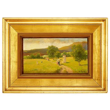 Picture Mountain landscape with a walk along a path from the end of the 19th century