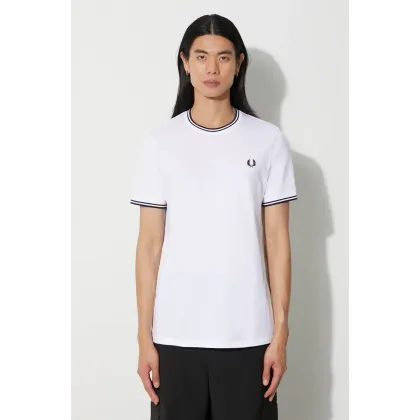 Zdjęcie Fred Perry t-shirt bawełniany męski kolor biały z aplikacją M1588.100