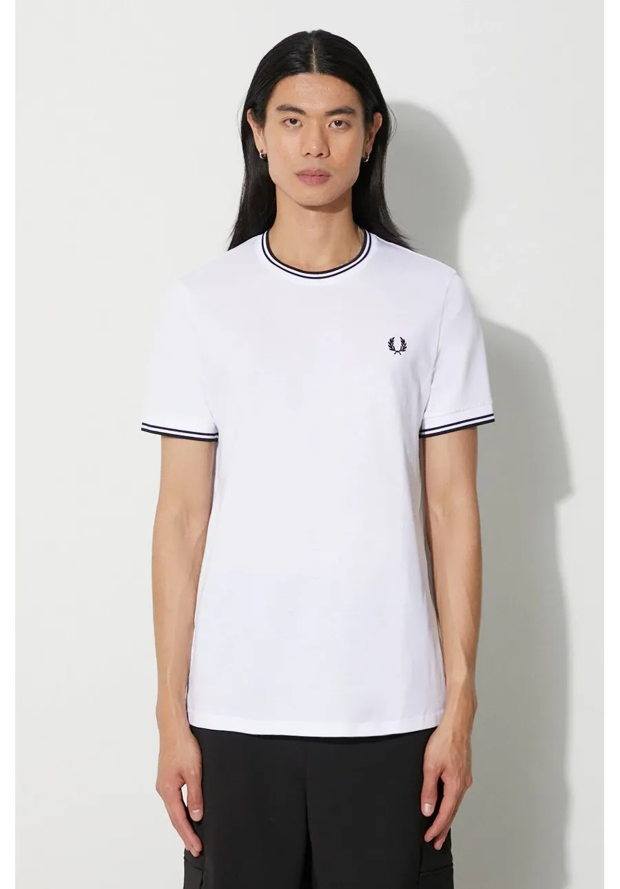 obrazek 1 Fred Perry t-shirt bawełniany męski kolor biały z aplikacją M1588.100