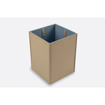 Picture Exclusive leather paper basket in light beige and blue - perfect for an office or study