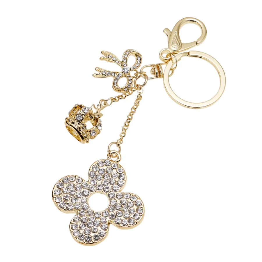 obrazek 1 Niepowtarzalny złoty brelok do kluczy z kryształkami