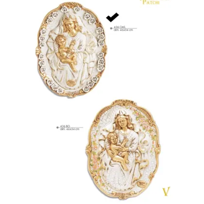 Picture Beautiful oval plate with Madonna and child with 24 Swarovski roses - Valle d'oro Patchi