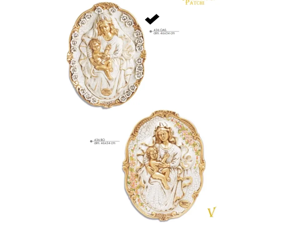 obrazek 1 Przepiękny  owalny talerz z Madonną i dzieckiem z 24 różami Swarovskiego - Valle d'oro Patchi
