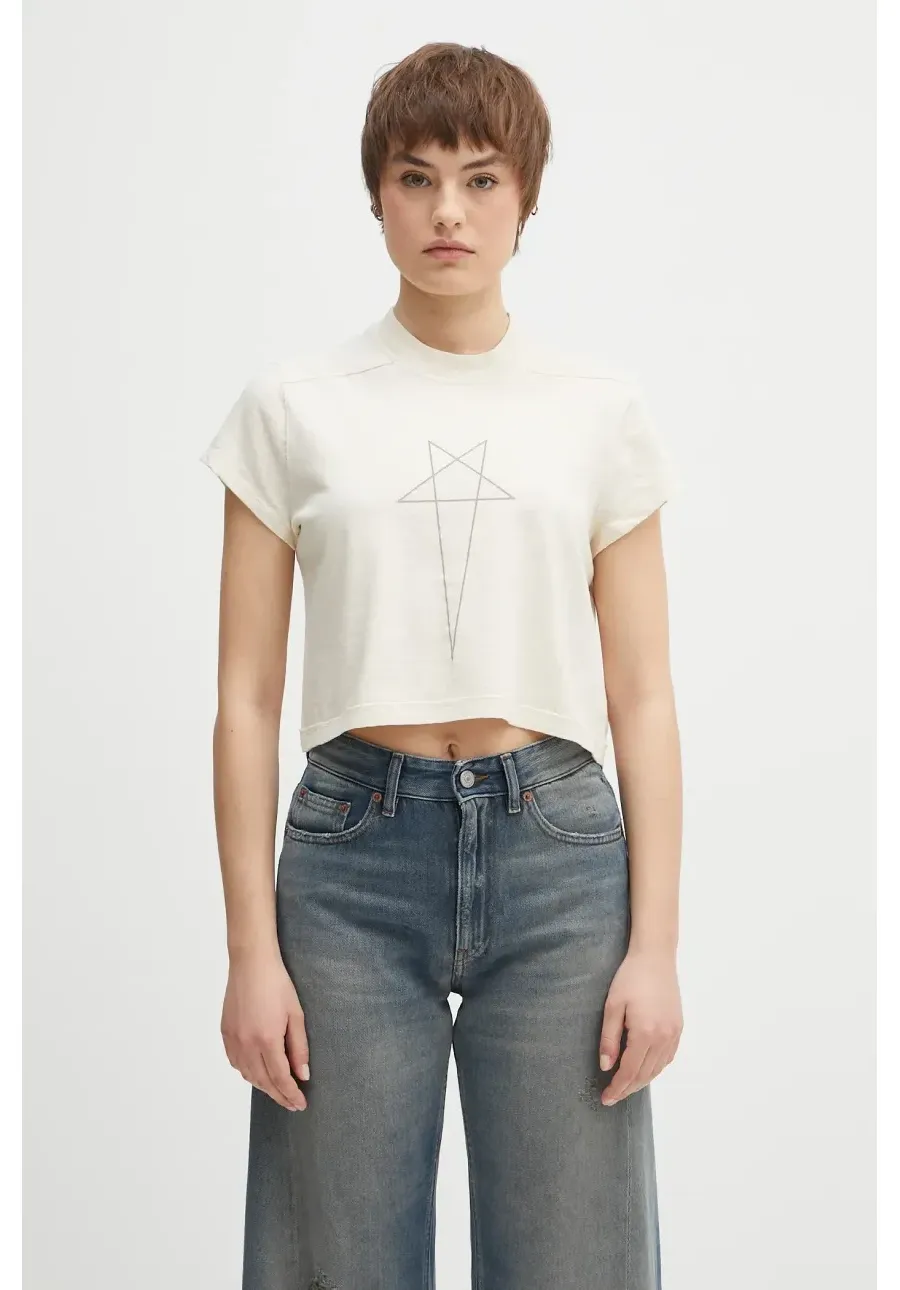 obrazek 1 Rick Owens DRKSHDW t-shirt bawełniany Cropped Small Level T damski kolor beżowy DS01E3207.RNNEP3