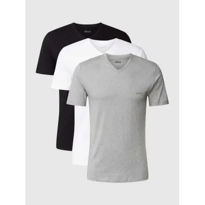 Zdjęcie T-shirt z dekoltem w serek w zestawie 3 szt. model ‘Classic’