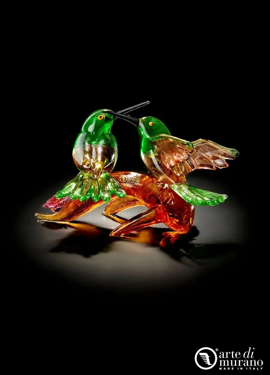 obrazek 1 Gustowna gałązka z dwoma kolibrami rozmiar S ze szkła Murano