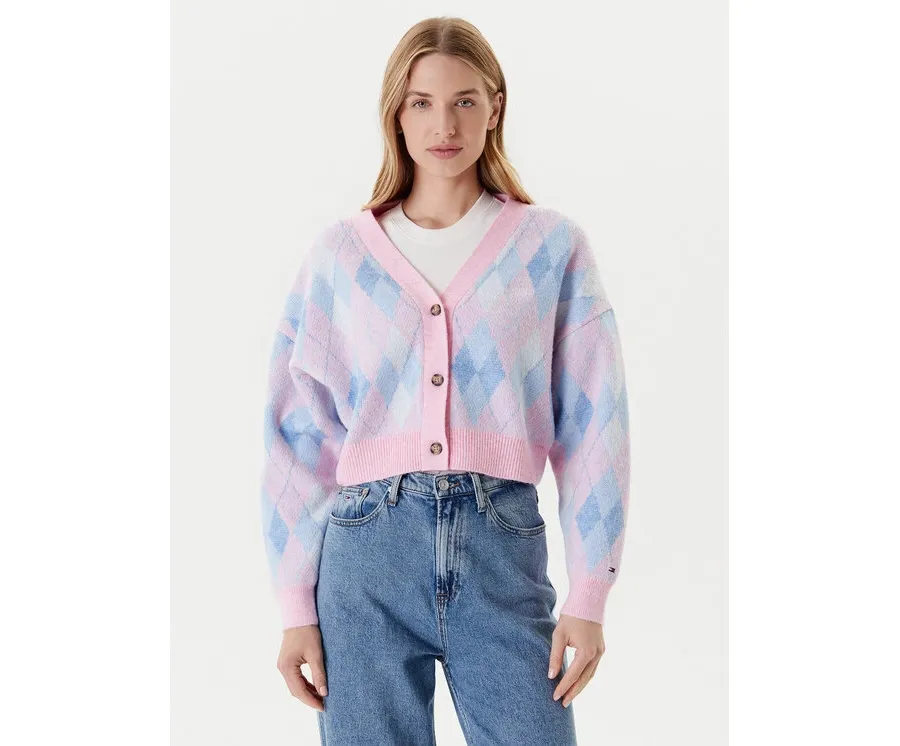 obrazek 1 Tommy Jeans Kardigan Argyle DW0DW21180 Różowy Relaxed Fit