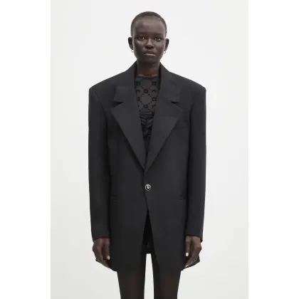 Zdjęcie Marine Serre marynarka wełniana Virgin Wool Twill Boxy kolor czarny oversize gładka UJA066A.RWOV0001