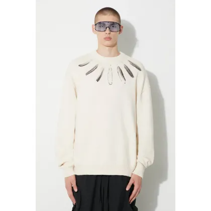 Zdjęcie Marcelo Burlon sweter bawełniany Aop Wind Feather kolor beżowy ciepły