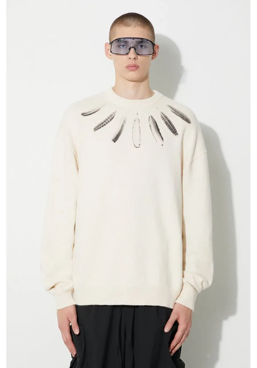 obrazek 1 Marcelo Burlon sweter bawełniany Aop Wind Feather kolor beżowy ciepły