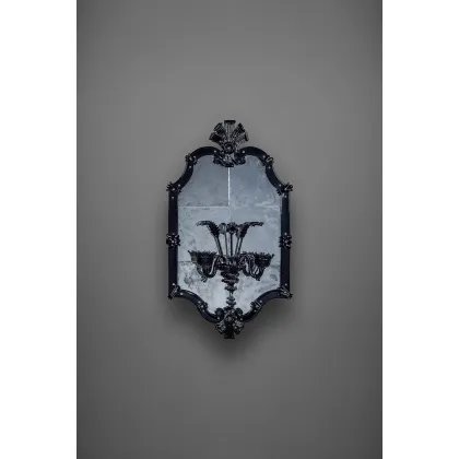 Zdjęcie Stylowe lustro weneckie Murano z czarnym kinkietem