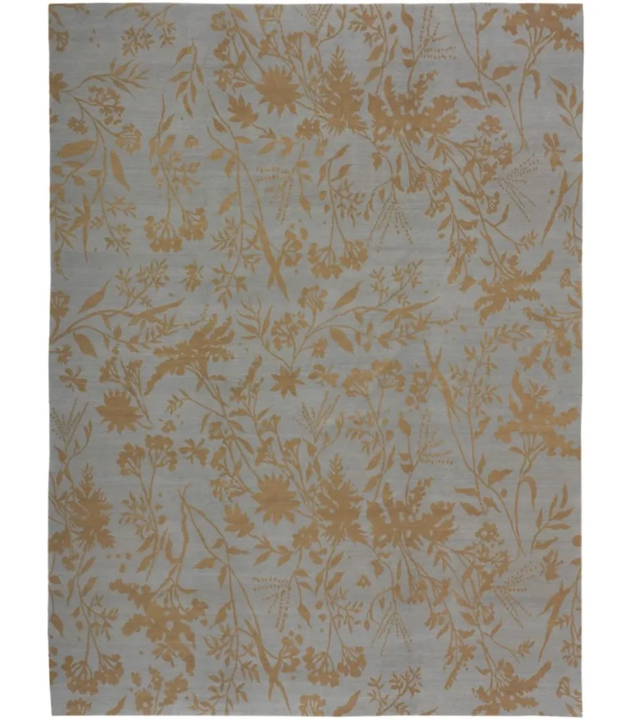 obrazek 1 Szaroniebieski dywan ze złotym wzorem liści Odegard Carpets