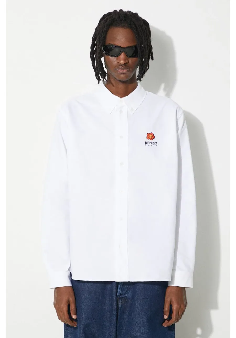 obrazek 1 Kenzo koszula bawełniana Boke Flower Crest Casual Shirt męska kolor biały regular z kołnierzykiem button-down FD55CH4109LO.01