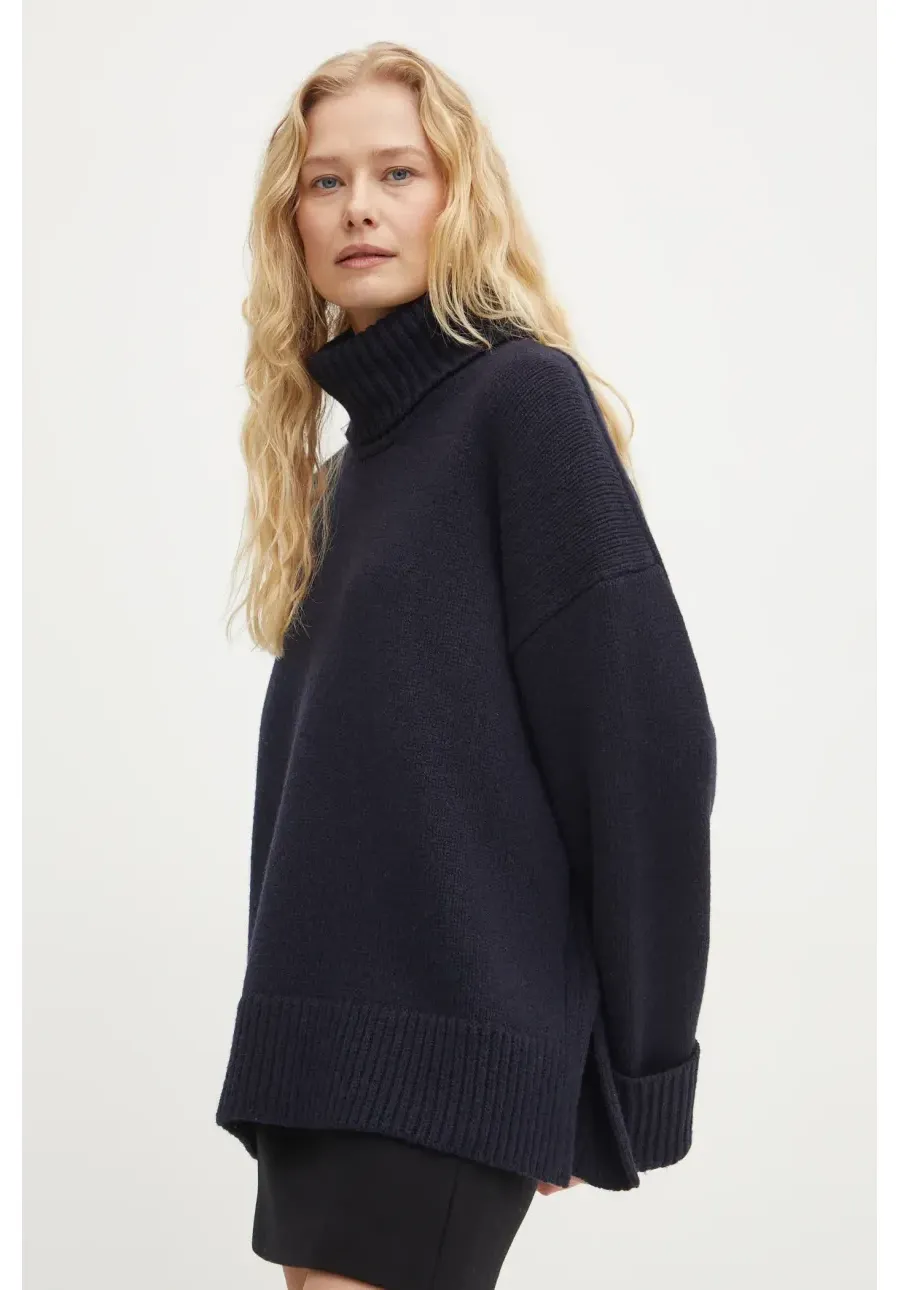obrazek 1 Samsoe Samsoe sweter wełniany SAKEIKU damski kolor granatowy ciepły z golfem F24400069