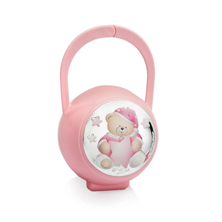 obrazek 1 Stylowy różowy uchwyt na smoczek „Miś”