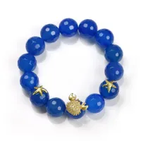 Picture Beautiful Italian Bracelet 18K Gold Plated Silver White Cubic Zircons Blue Agate