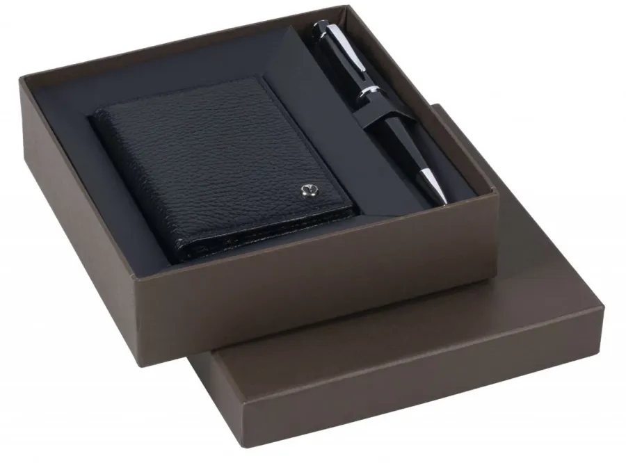 obrazek 1 Klasyczny komplet podarunkowy w postaci skórzanego etui na karty i długopisu