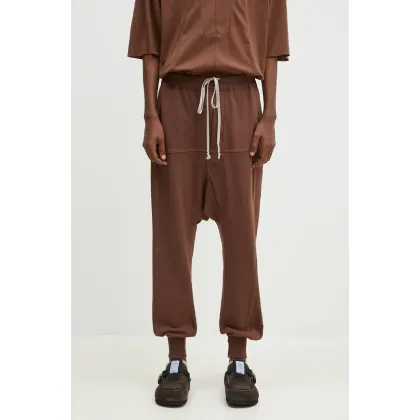 Zdjęcie Rick Owens spodnie dresowe bawełniane Prisoner Drawstring kolor brązowy gładkie DU02D2395.RIG