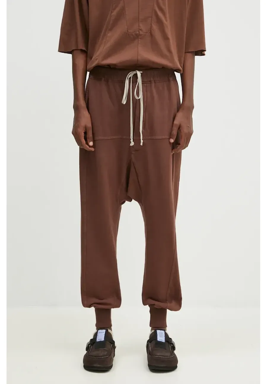 obrazek 1 Rick Owens spodnie dresowe bawełniane Prisoner Drawstring kolor brązowy gładkie DU02D2395.RIG
