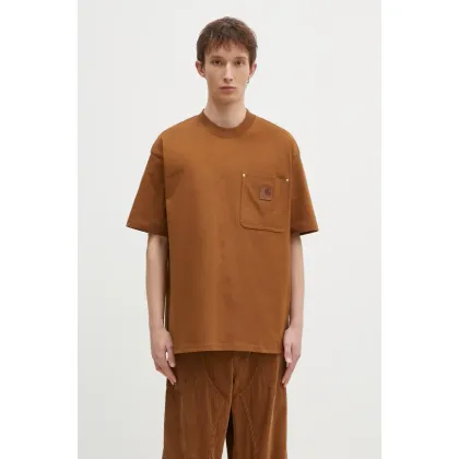 Zdjęcie Carhartt WIP t-shirt bawełniany Eldon Pocket męski kolor brązowy gładki I034365.HZXX