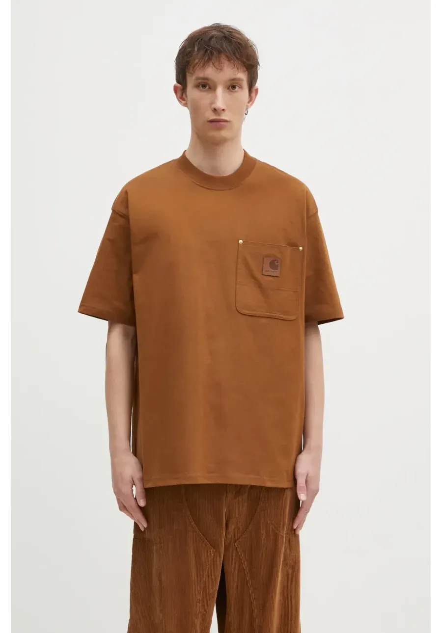 obrazek 1 Carhartt WIP t-shirt bawełniany Eldon Pocket męski kolor brązowy gładki I034365.HZXX