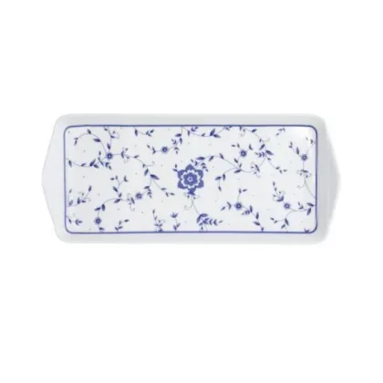 Zdjęcie Porcelanowy prostokątny talerz na ciasto zdobiony ozdobnym kwiatowym motywem – Tettau