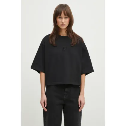 Zdjęcie Anine Bing t-shirt bawełniany Myers Cropped Tee Framed Monogram damski kolor czarny A.08.10920