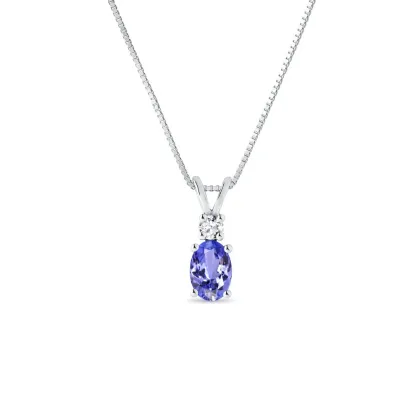 Zdjęcie Naszyjnik z białego złota z owalnym tanzanitem i diamentem KLENOTA