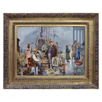 Zdjęcie Zjawiskowy obraz olejny przedstawiający pchli targ w Paryżu 50x70 cm - Elio Ferrara