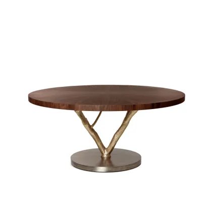 Picture Brown round dinner table made of American walnut veneer - Ginger & Jagger