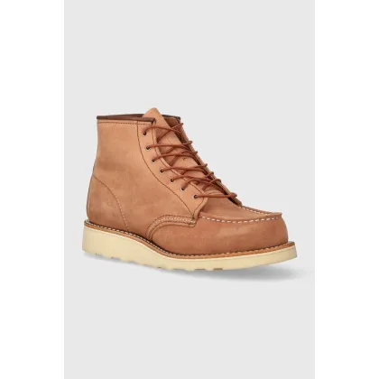 Zdjęcie Red Wing botki zamszowe 6-Inch Moc Toe damskie kolor różowy na płaskim obcasie 3319