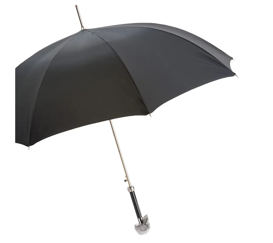 obrazek 7 Elegancki czarny parasol męski z rączką w kształcie czaszki wysadzanej kryształkami Swarovskiego – Pasotti