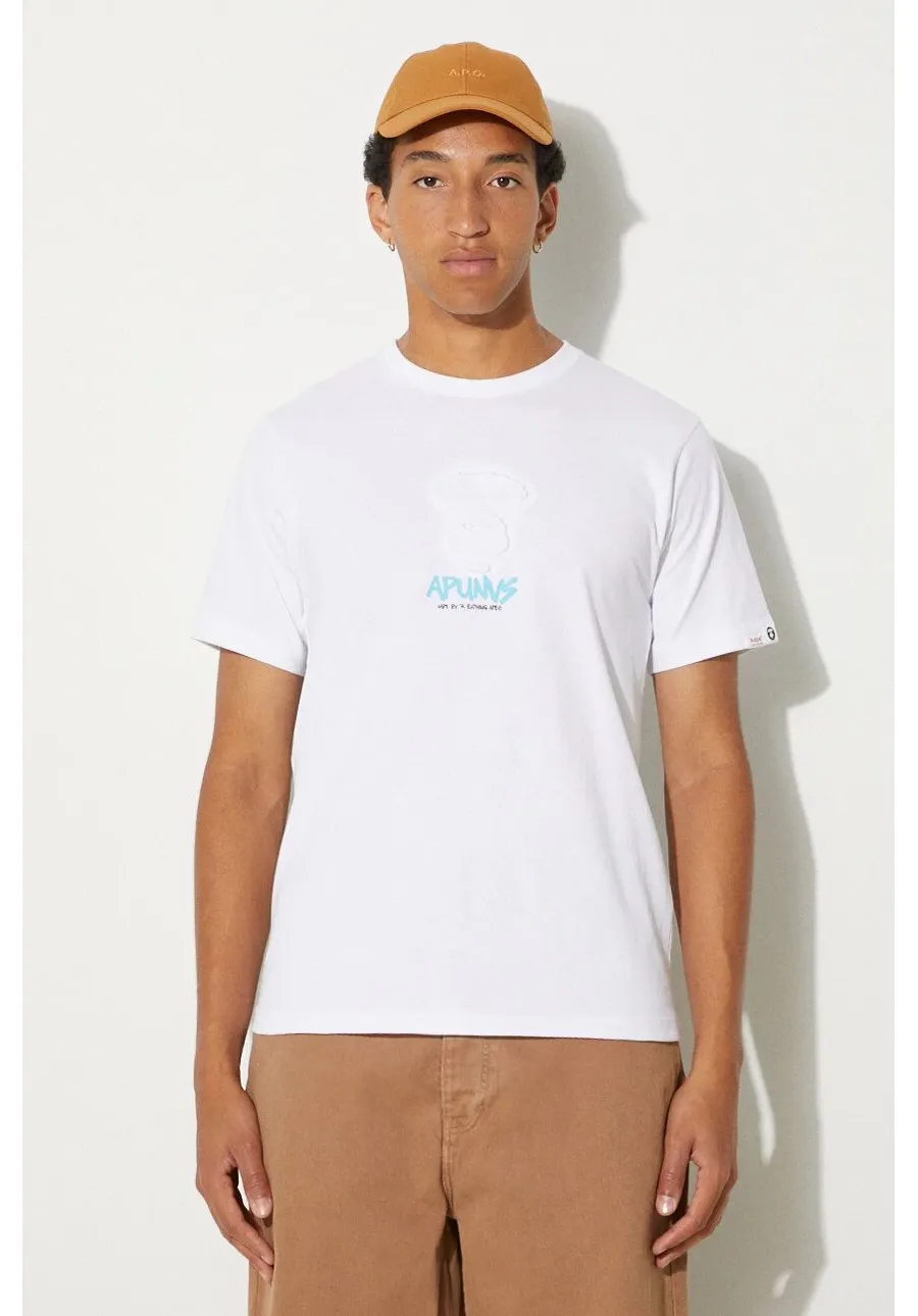 obrazek 1 AAPE t-shirt bawełniany Basic Tee męski kolor biały z nadrukiem AAPTEM1452XXM