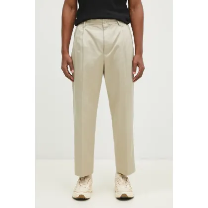 Zdjęcie Wacko Maria spodnie bawełniane Double Pleated Chino Trousers kolor beżowy proste 24FW-WMP-PT02