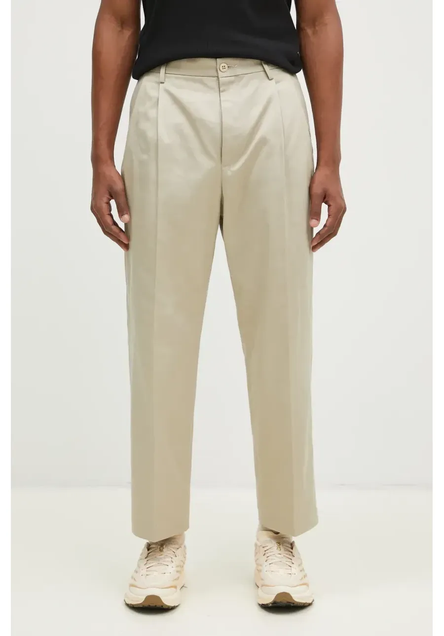 obrazek 1 Wacko Maria spodnie bawełniane Double Pleated Chino Trousers kolor beżowy proste 24FW-WMP-PT02