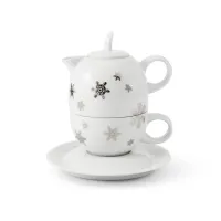 Picture Beautiful porcelain set – cup and teapot decorated with snowflakes – Leander