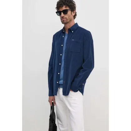 Zdjęcie Barbour koszula bawełniana męska kolor granatowy regular z kołnierzykiem button-down
