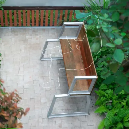 Picture Flip Flop Bench - A fun teak table and bench set for indoors and outdoors