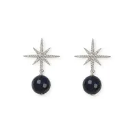 Picture Wonderful earrings, rhodium-plated silver, white zircons, blue agate