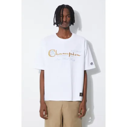 Zdjęcie Champion t-shirt bawełniany męski kolor biały z aplikacją 219998