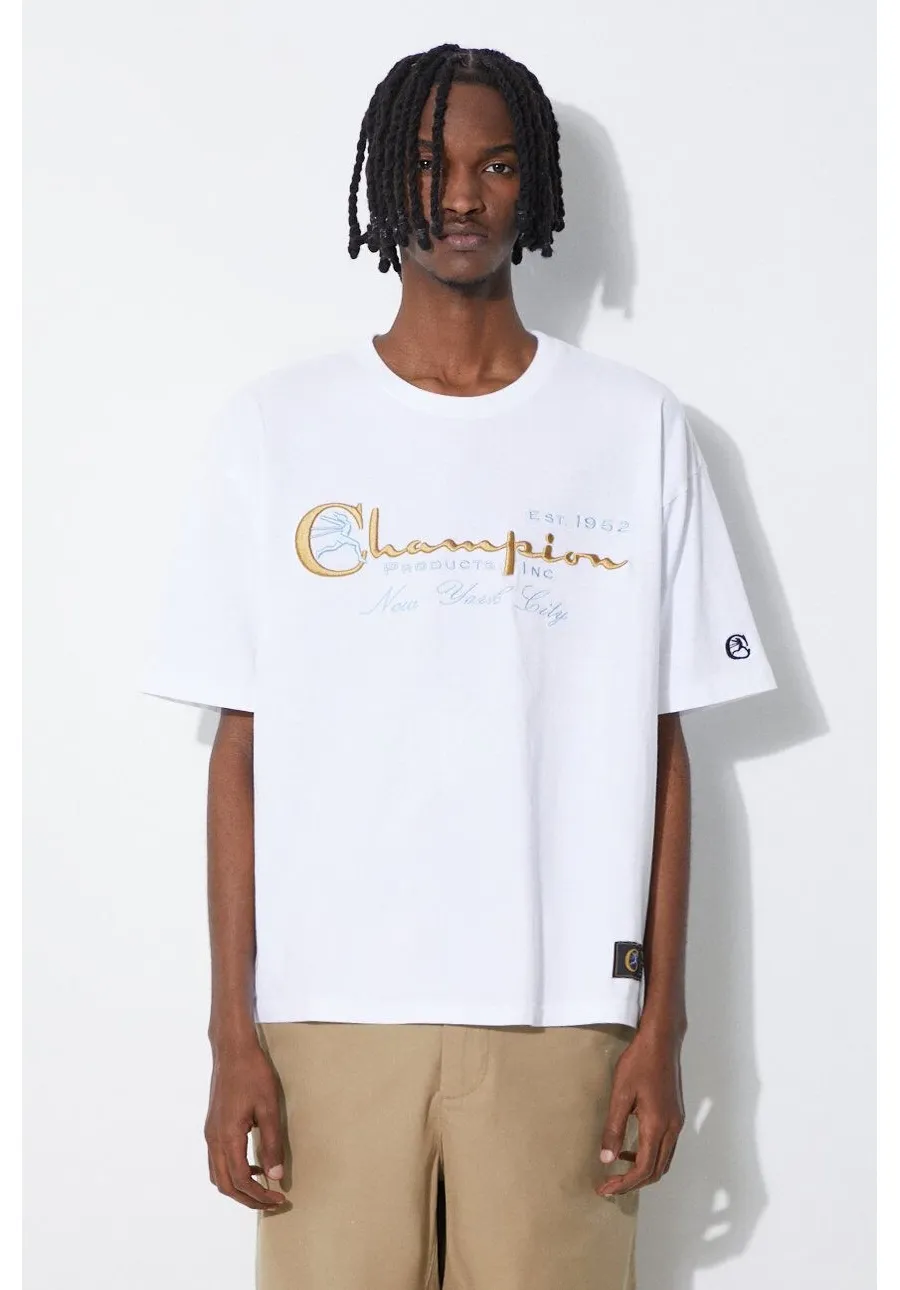 obrazek 1 Champion t-shirt bawełniany męski kolor biały z aplikacją 219998