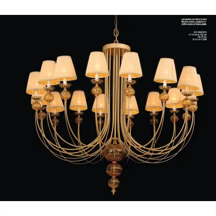 Zdjęcie Stylowy żyrandol z bursztynowymi kulami ze szkła Murano i szyfonowym abażurem - Il Paralume Marina