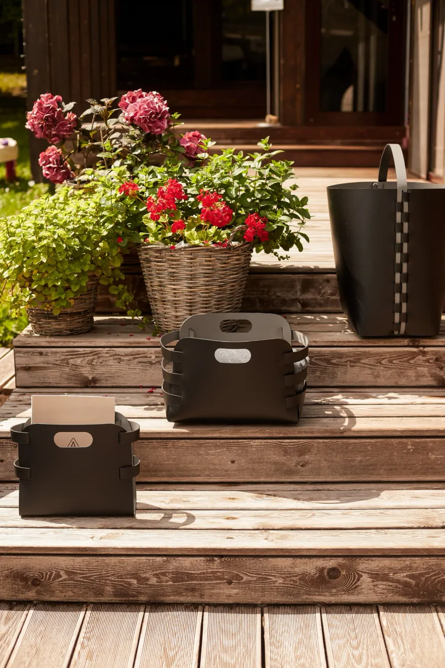 obrazek 3 Elegancki koszyk Riga 27x36xH25 cm z czarnej naturalnej skóry