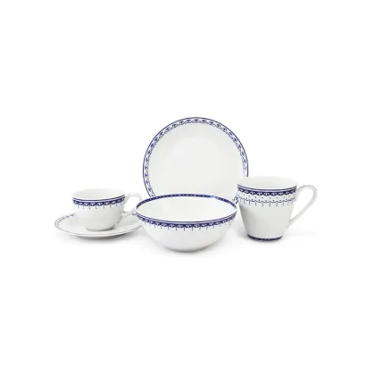 Zdjęcie 5-elementowy porcelanowy komplet śniadaniowy w kolorze niebieskim z kolekcji HyggeLine – wariant 2 – Leander